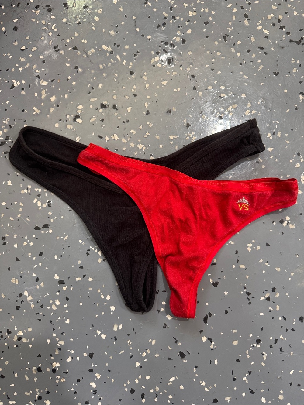 Victoria's Secret Red & Black Ribbed Thong Set